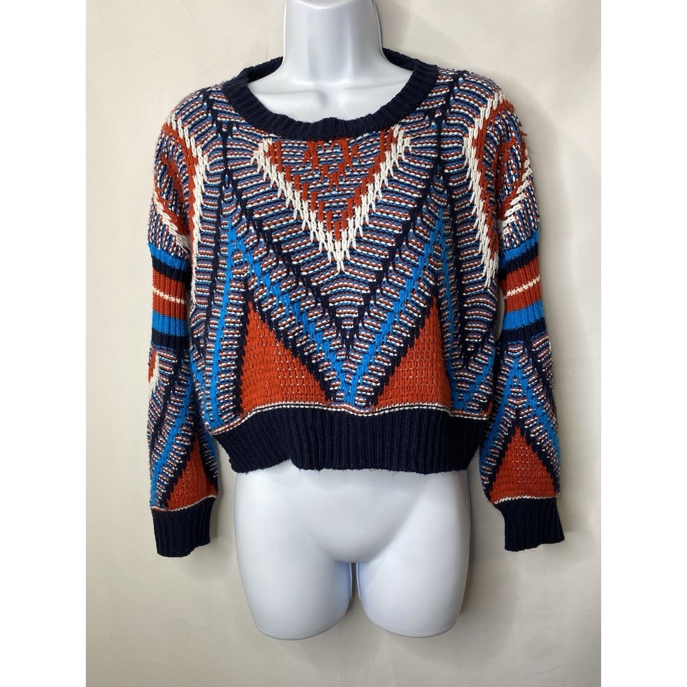 Womens Aztec Chunky Knit Sweater Measures Medium Cropped Fall Artsy Street wear